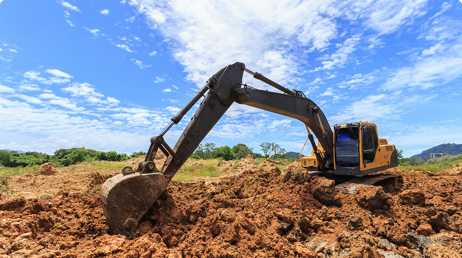 Maquinaria para excavaciones en Hontoba Excavadora de gran capacidad operando en terreno rural de Hontoba para movimiento de tierras eficiente.